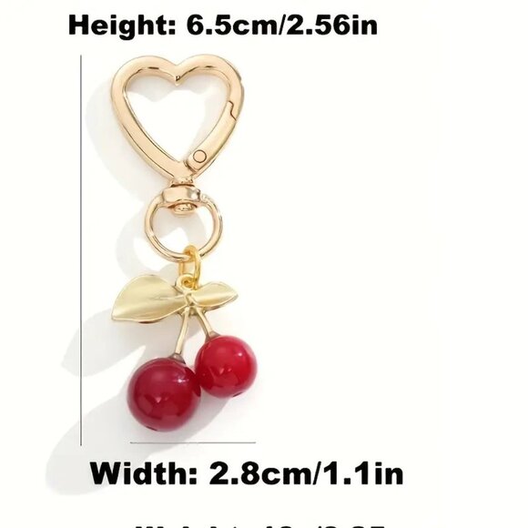 Cherry Bag Charm Sexy Sweet Bomb Purse Keychain Fruit Red Backpack Heart Gold - Picture 4 of 4